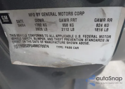 2004 Chevrolet Classic from USA, damaged, VIN 1G1ND52F04M678974